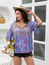 Load image into Gallery viewer, Plus Size Printed V-Neck Half Sleeve Blouse Ti Amo I love you
