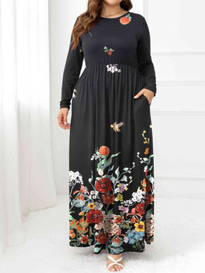 Plus Size Round Neck Maxi Dress with Pockets Ti Amo I love you