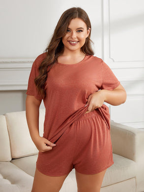 Plus Size Round Neck Short Sleeve Two-Piece Loungewear Set - Sizes 0X-5XL Ti Amo I love you