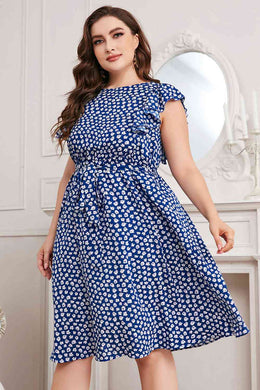 Plus Size Round Neck Tie Waist Dress Ti Amo I love you