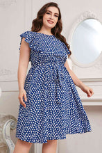 Load image into Gallery viewer, Plus Size Round Neck Tie Waist Dress Ti Amo I love you
