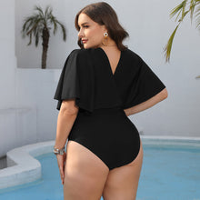 Load image into Gallery viewer, Plus Size Ruched Surplice Neck One-Piece Swimsuit - Sizes L-4XL Ti Amo I love you
