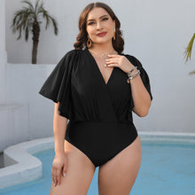 Load image into Gallery viewer, Plus Size Ruched Surplice Neck One-Piece Swimsuit - Sizes L-4XL Ti Amo I love you
