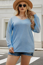 Load image into Gallery viewer, Plus Size Sheer Striped Sleeve V-Neck Top Ti Amo I love you
