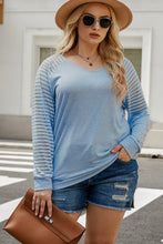 Load image into Gallery viewer, Plus Size Sheer Striped Sleeve V-Neck Top Ti Amo I love you
