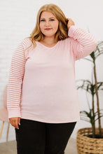 Load image into Gallery viewer, Plus Size Sheer Striped Sleeve V-Neck Top Ti Amo I love you
