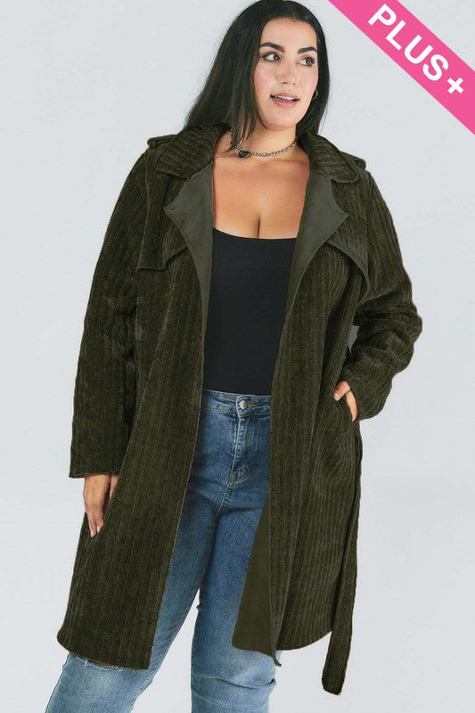 Plus Size - Solid Long Sleeve Coat Ti Amo I love you