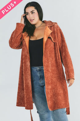 Plus Size - Solid Long Sleeve Coat Ti Amo I love you