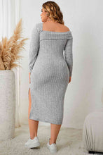 Load image into Gallery viewer, Plus Size Square Neck Long Sleeve Slit Dress Ti Amo I love you
