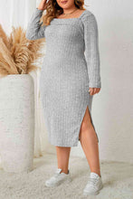 Load image into Gallery viewer, Plus Size Square Neck Long Sleeve Slit Dress Ti Amo I love you
