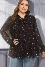 Load image into Gallery viewer, Plus Size Star Print Tie-Neck Peplum Blouse - Sizes L-5XL Ti Amo I love you
