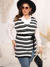 Load image into Gallery viewer, Plus Size Striped Colared Neck Tied Front Sweater Vest Ti Amo I love you
