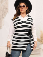 Load image into Gallery viewer, Plus Size Striped Colared Neck Tied Front Sweater Vest Ti Amo I love you
