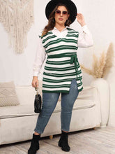 Load image into Gallery viewer, Plus Size Striped Colared Neck Tied Front Sweater Vest Ti Amo I love you
