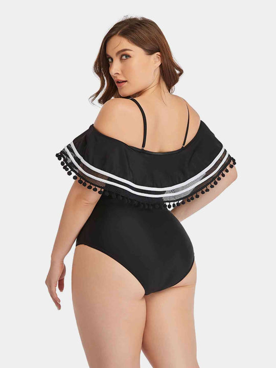 Plus Size Striped Cold-Shoulder One-Piece Swimsuit Ti Amo I love you