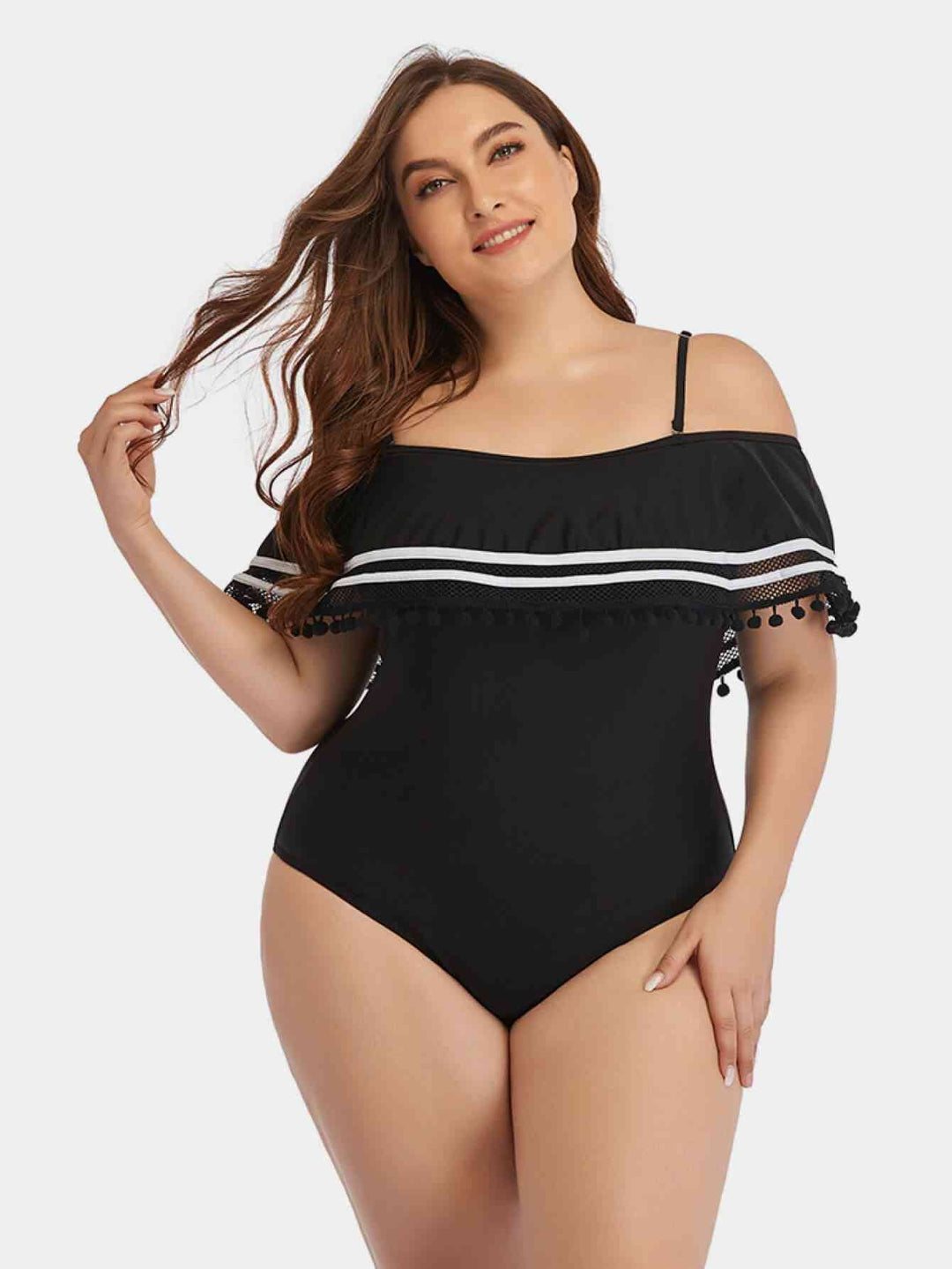Plus Size Striped Cold-Shoulder One-Piece Swimsuit Ti Amo I love you
