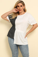 Load image into Gallery viewer, Plus Size Striped Color Block Asymmetrical T-Shirt - Sizes XL- 4XL Ti Amo I love you
