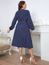 Load image into Gallery viewer, Plus Size Striped Surplice Neck Long Sleeve Dress Ti Amo I love you
