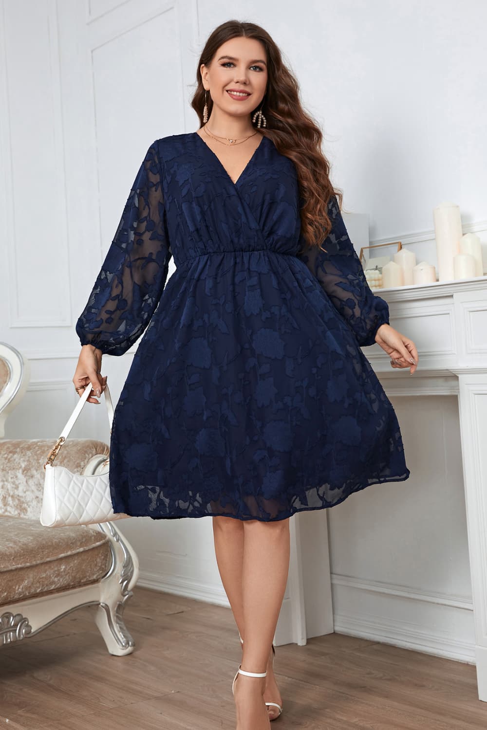 Plus Size Surplice Neck Balloon Sleeve Dress - Sizes 1XL-4XL Ti Amo I love you