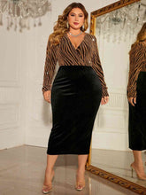 Load image into Gallery viewer, Plus Size Surplice Neck Long Sleeve Slit Dress Ti Amo I love you
