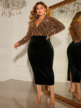 Load image into Gallery viewer, Plus Size Surplice Neck Long Sleeve Slit Dress Ti Amo I love you
