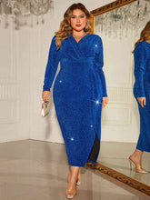 Load image into Gallery viewer, Plus Size Surplice Neck Slit Dress Ti Amo I love you
