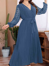 Load image into Gallery viewer, Plus Size Swiss Dot Tie Waist Maxi Dress Ti Amo I love you
