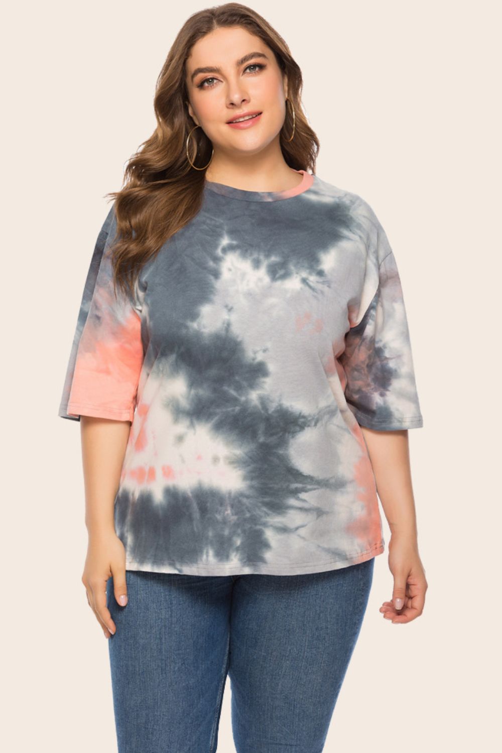 Plus Size Tie-Dye Half Sleeve Tee Shirt Ti Amo I love you