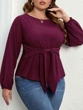 Load image into Gallery viewer, Plus Size Tie Front Long Sleeve Blouse - Sizes 1XL-4XL Ti Amo I love you
