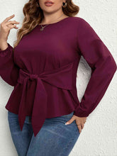 Load image into Gallery viewer, Plus Size Tie Front Long Sleeve Blouse - Sizes 1XL-4XL Ti Amo I love you
