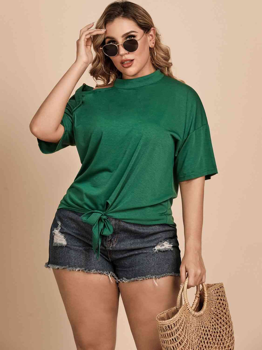 Plus Size Tied Cold-Shoulder Tee Shirt Ti Amo I love you