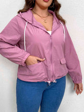 Load image into Gallery viewer, Plus Size Zip-Up Drawstring Hooded Jacket with Pockets Ti Amo I love you
