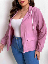 Load image into Gallery viewer, Plus Size Zip-Up Drawstring Hooded Jacket with Pockets Ti Amo I love you
