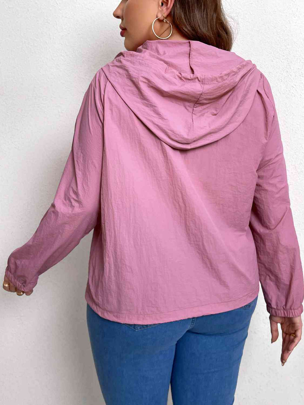 Plus Size Zip-Up Drawstring Hooded Jacket with Pockets Ti Amo I love you