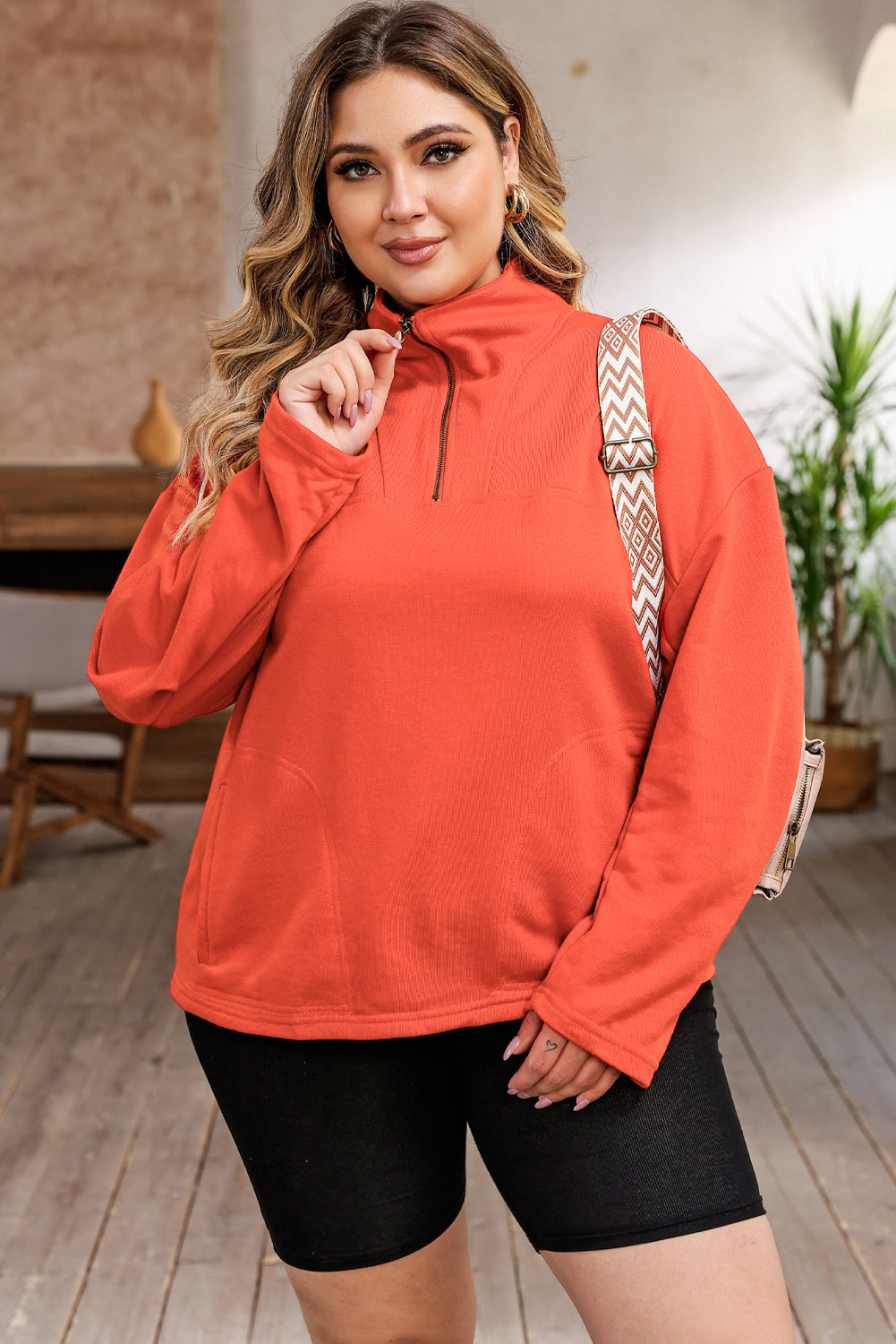 Plus Size Zip-Up Dropped Shoulder Sweatshirt Ti Amo I love you