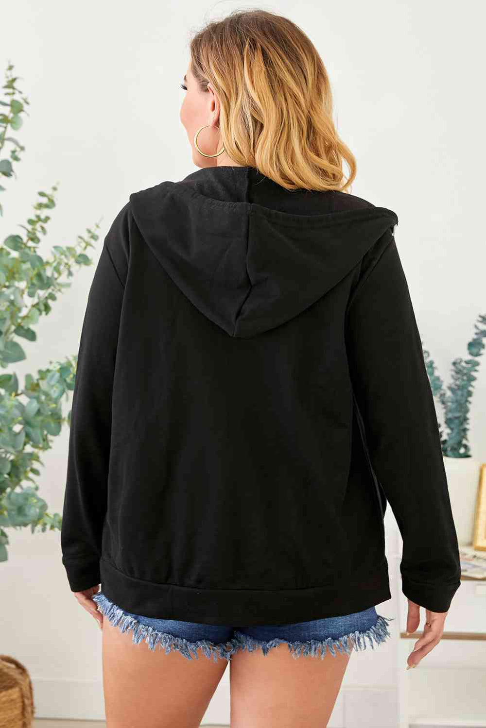 Plus Size Zip Up Hooded Jacket with Pocket Ti Amo I love you