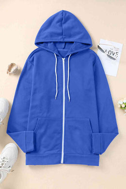 Plus Size Zip Up Hooded Jacket with Pocket Ti Amo I love you