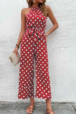 Polka Dot Grecian Wide Leg Jumpsuit Ti Amo I love you