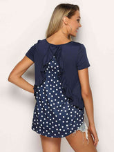 Load image into Gallery viewer, Polka Dot Ruffled Round Neck Top Ti Amo I love you
