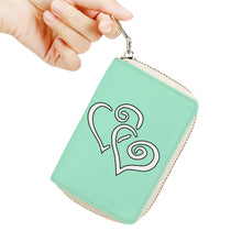 Load image into Gallery viewer, Ti Amo I love you - Exclusive Brand - Magic Mint - Double White Heart - PU Leather - Zipper Card Holder
