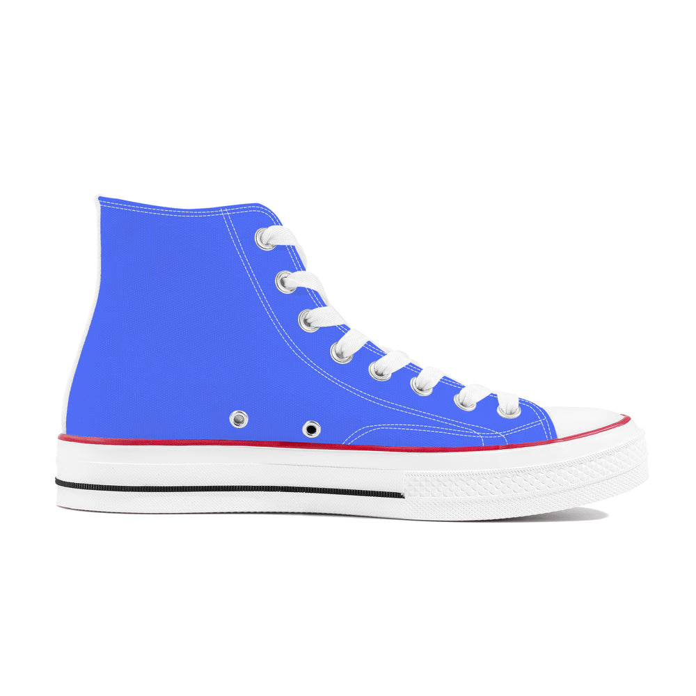 Ti Amo I love you - Exclusive Brand - Neon Blue- White Daisy - High Top Canvas Shoes - White  Soles