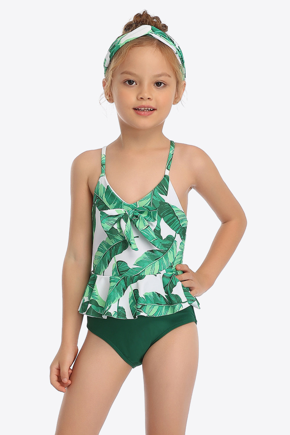 Printed Bow Detail Ruffled One-Piece Swimsuit Ti Amo I love you