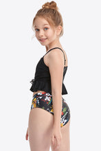 Load image into Gallery viewer, Printed Crisscross Ruffled Two-Piece Swim Set Ti Amo I love you
