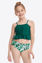 Load image into Gallery viewer, Printed Crisscross Ruffled Two-Piece Swim Set Ti Amo I love you
