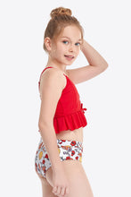 Load image into Gallery viewer, Printed Crisscross Ruffled Two-Piece Swim Set Ti Amo I love you
