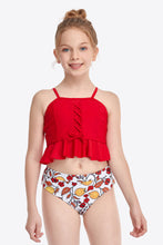 Load image into Gallery viewer, Printed Crisscross Ruffled Two-Piece Swim Set Ti Amo I love you
