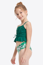 Load image into Gallery viewer, Printed Crisscross Ruffled Two-Piece Swim Set Ti Amo I love you
