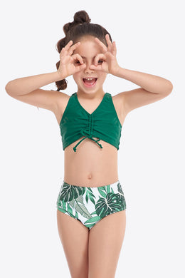 Printed Drawstring Ruched Two-Piece Swim Set Ti Amo I love you