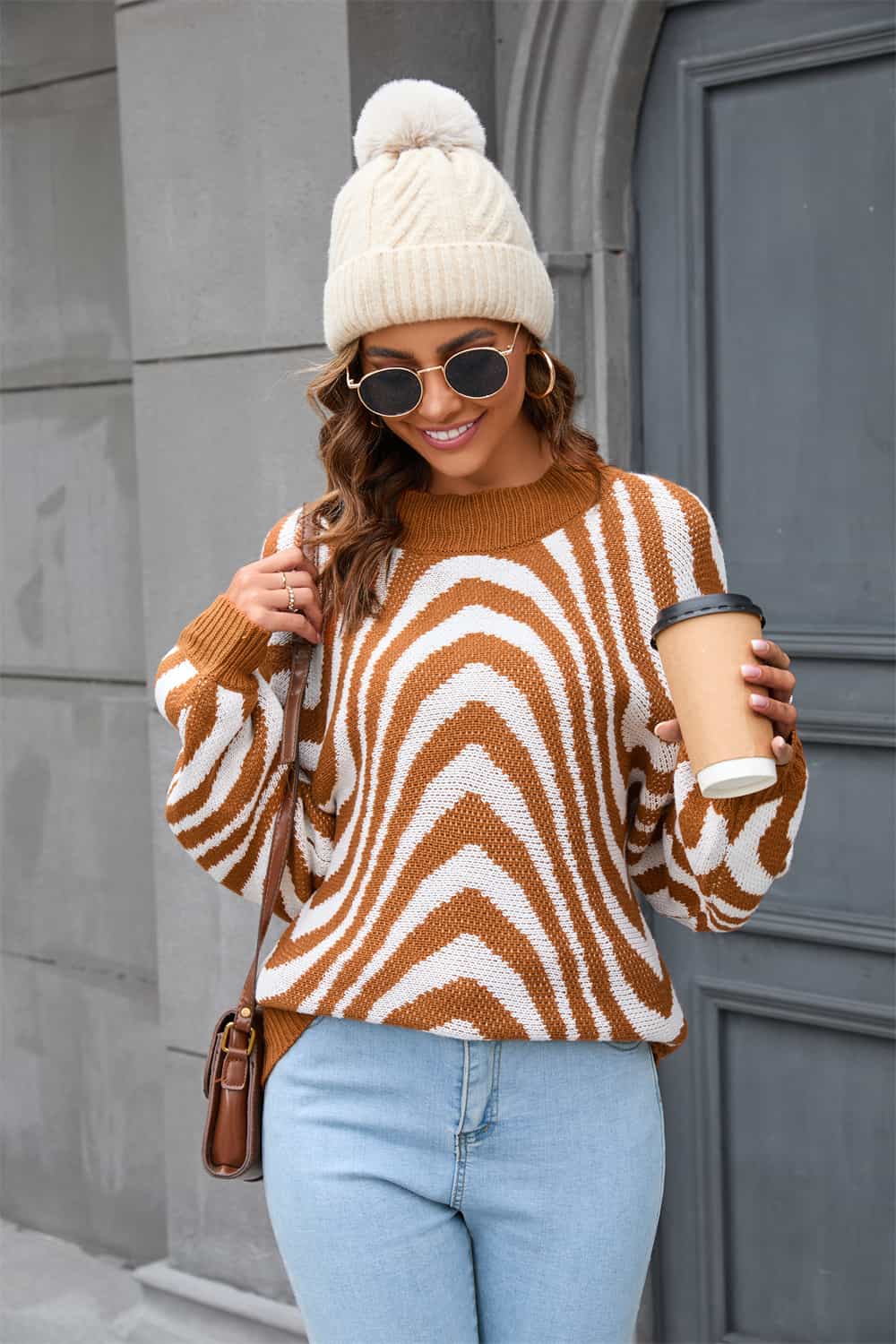 Printed Round Neck Long Sleeve Pullover Sweater Ti Amo I love you