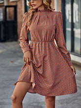 Load image into Gallery viewer, Printed Ruched Mock Neck Long Sleeve Dress Ti Amo I love you
